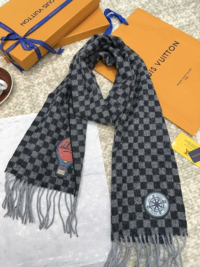 View 1 of Charcoal Charme Knit Scarf with Patch Fringe Detail