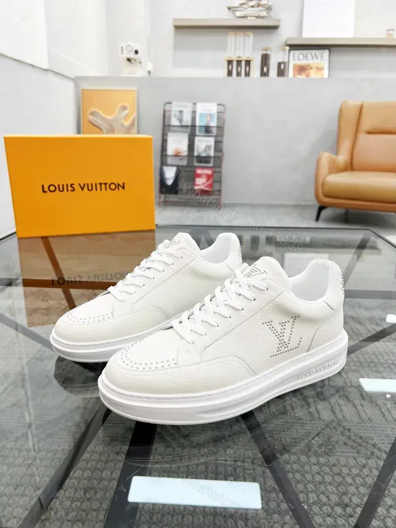 View 1 of White Leather Sneakers: Premium, LV-Inspired Luxury Casual Shoes