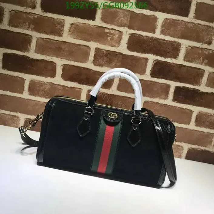 View 1 of Replica Gucci Suede Ophidia Boston Black Duffle Bag GGB092566 With Top Handle 1:1