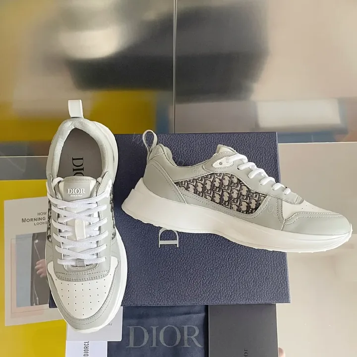 View 1 of Textured Leather-Trim Luxury Sneakers with All-Day Comfort