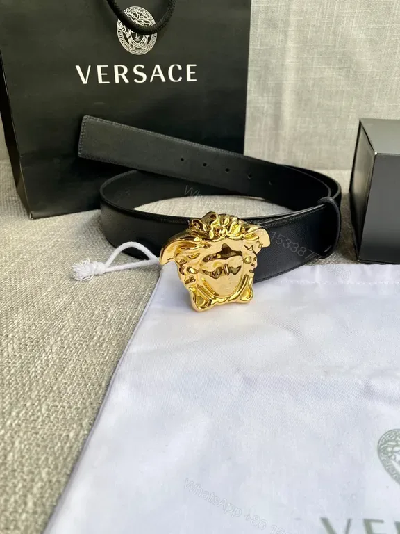 View 1 of Statement Medusa Belt: Premium Italian Leather, Gold Buckle, Versace Style Belt