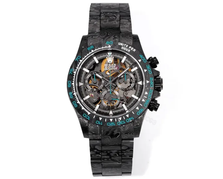 View 1 of Rolex Daytona DiW Carbon Turquoise Skeleton Replica Watch 116500LN-DiW-TURQUOISE