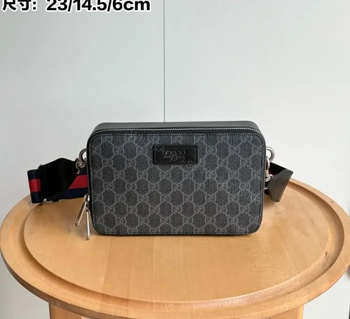 View 1 of Gucci GG Supreme Mini Black Leather Crossbody Bag TB308