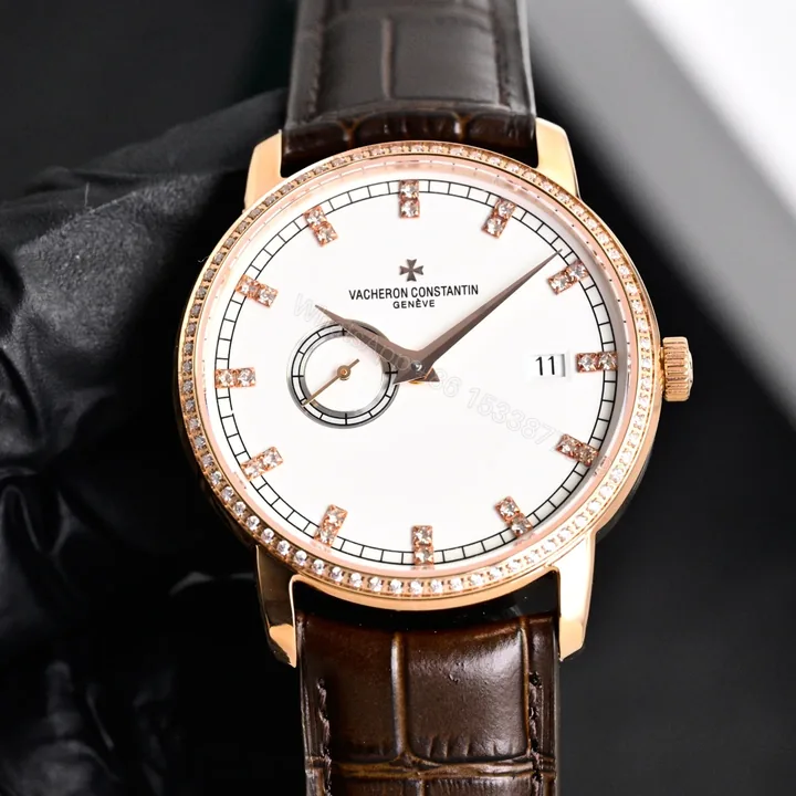 View 1 of Vacheron Constantin Traditionnelle Small Seconds Men’s Watch – 18K Rose Gold Diamond Bezel 82572/000R-9604