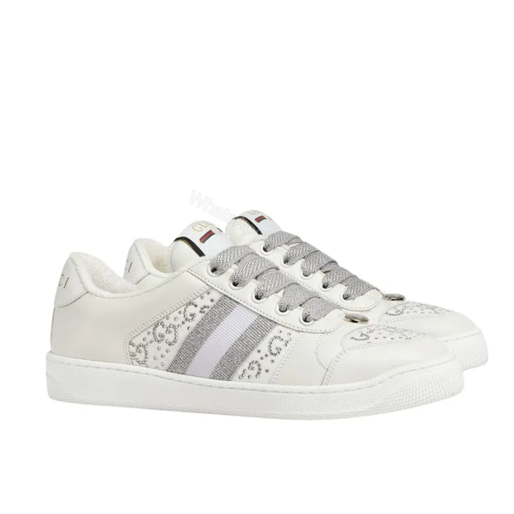 View 1 of Gucci Women’S GG Ctystal Screener Sneaker White ‎732193 FADQ7 9096