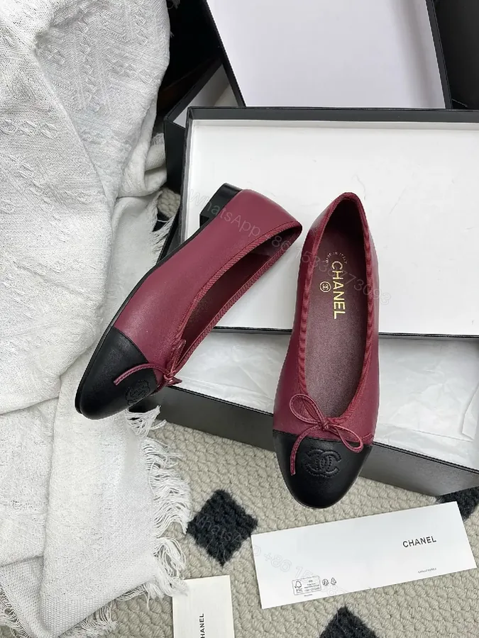 View 1 of Burgundy Satin + Black Leather Ballet Flat, Two-Tone, Comfort