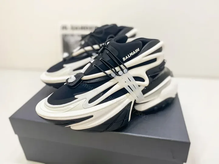 View 1 of Balmain-Style Chunky Sneakers: Premium Knit Leather, All-Day Comfort