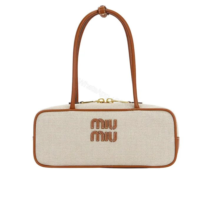 View 1 of MIUMIU WOMEN’S CANVAS AND BAG NATURAL BEAU 27CM