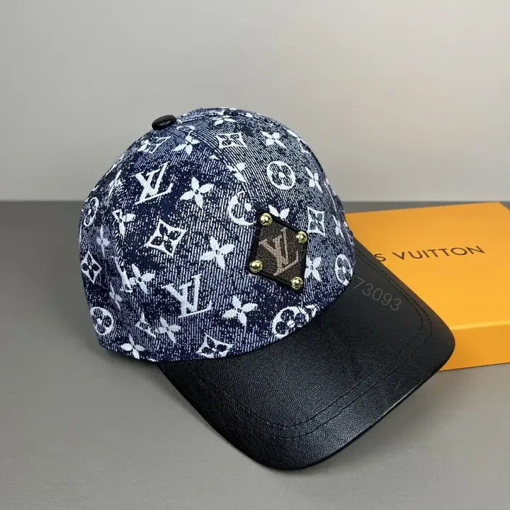 View 1 of Denim Monogram Cap with Leather Visor – Luxe Everyday Style