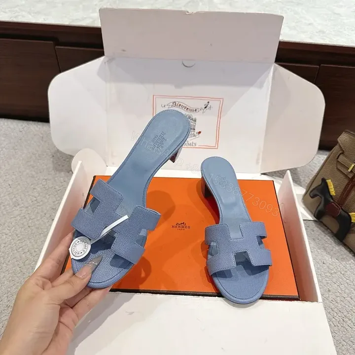 View 1 of Blue Leather Canvas? Hermès Style Iconic X-strap Sandals