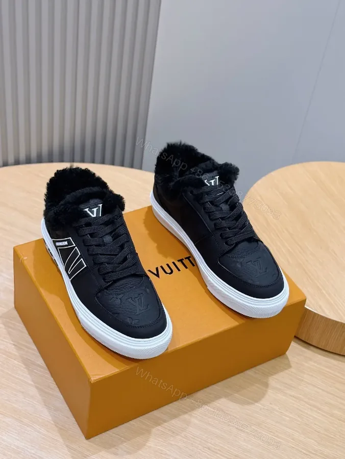 View 1 of Fur-Lined Black Leather High-Top Sneakers: Luxury Comfort