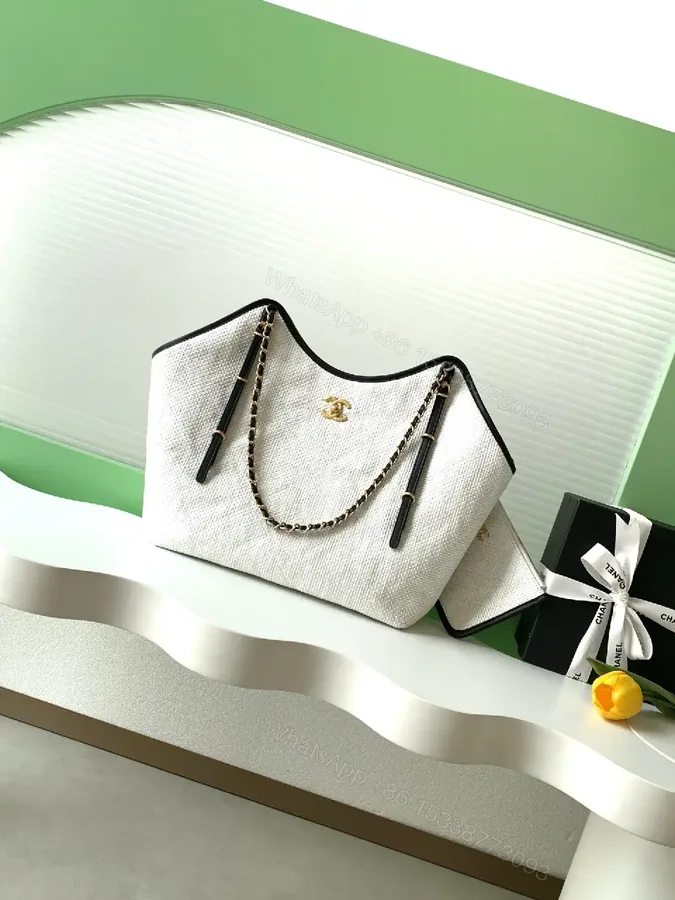 View 1 of Textured White Tote: Luxe, Structured, Dual-Chain Carry
