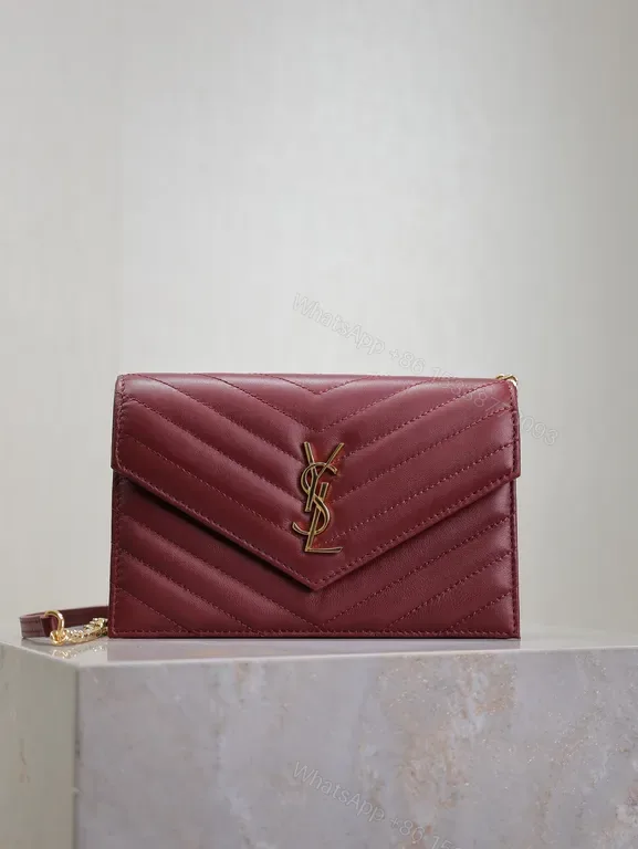 View 1 of Chic Quilted Envelope Bag â€“ Maroon Leather, Gold YSL Hardware