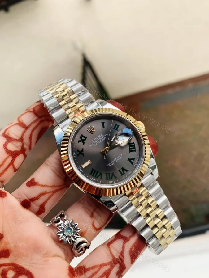 View 1 of REF Factory 1:1 Best Rolex New DateJust 41 126334 SS/YG Edition Gray Dial Green Roman Markers A3235