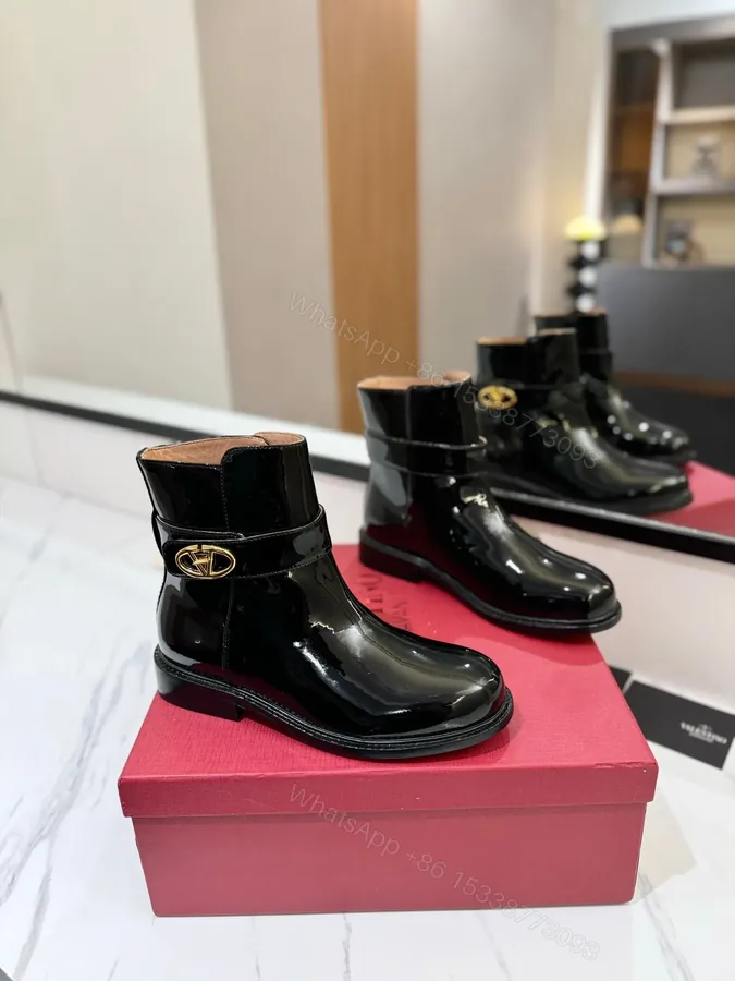 View 1 of Valentino Women Black Patent Leather Ankle Boots