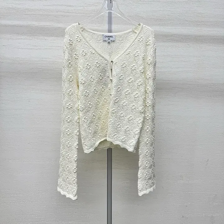 View 1 of Off-White Lace Cardigan Scalloped Edges: Elegant Layering Knit