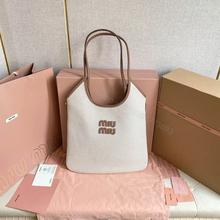View 1 of 高仿miumiu繆繆*IVY系列5BG231限定款Tote包帆布免檢版