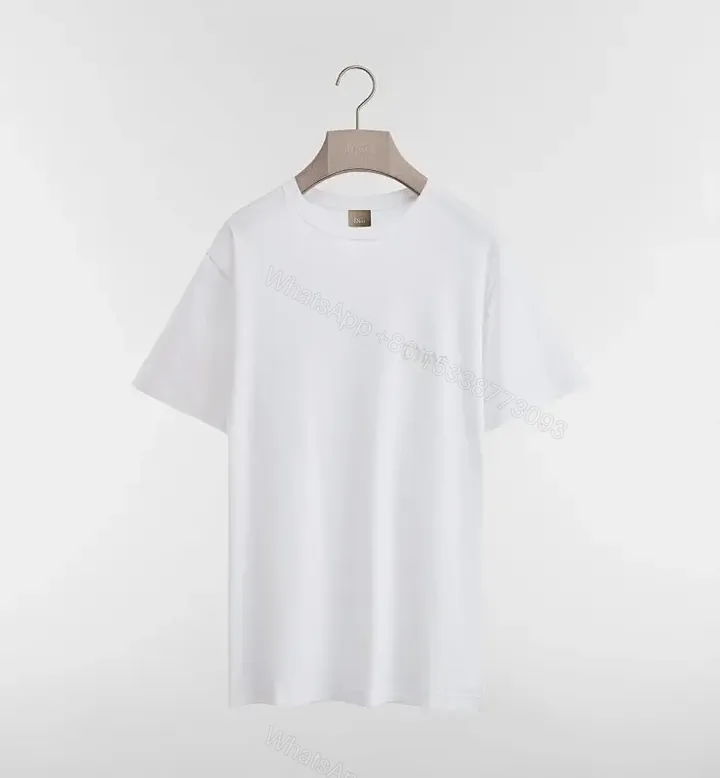 View 1 of White Cotton-Blend Tee | Subtle Embroidery | Classic Crew Neck | Everyday Luxury T-Shirt