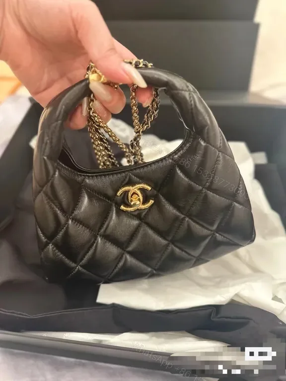 View 1 of Chanel-Style Black Quilted Mini Bag with Chain Strap