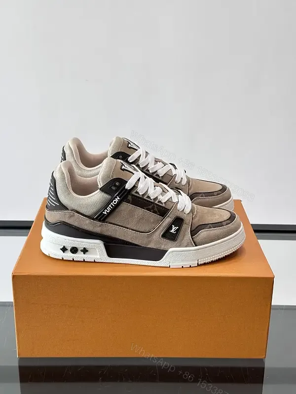 View 1 of Beige Suede Fabric Style Trainer Louis Vuitton Inspired Sneakers