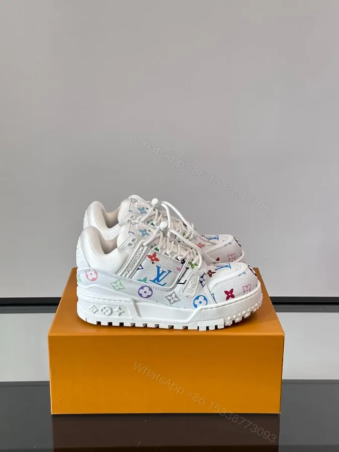 View 1 of LV Men White Leather Multicolor Pattern Sneakers