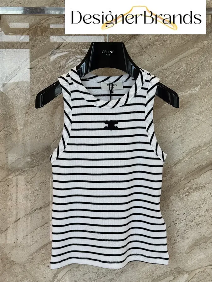View 1 of Celine Triomphe Black and White Striped Knit Vest