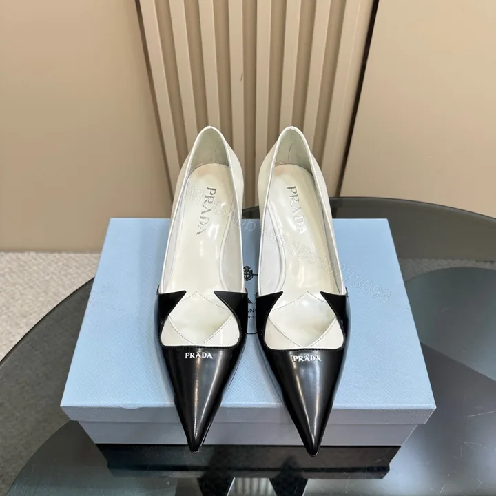View 1 of 高仿Prada*1I976E尖頭走秀款高踭鞋5.5CM黑白色免檢版