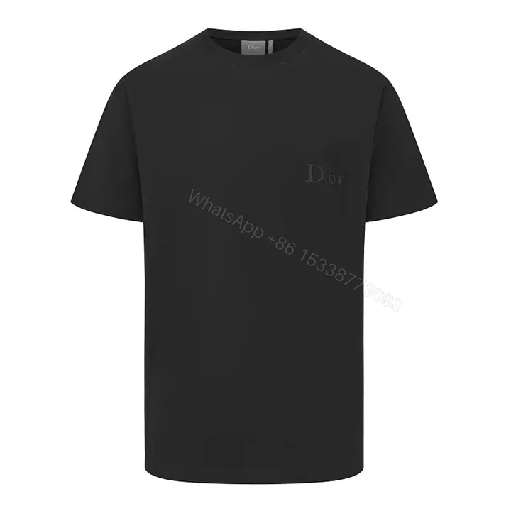 View 1 of Minimalist Black Cotton Tee with Subtle Embossed Logo - T‐Shirt