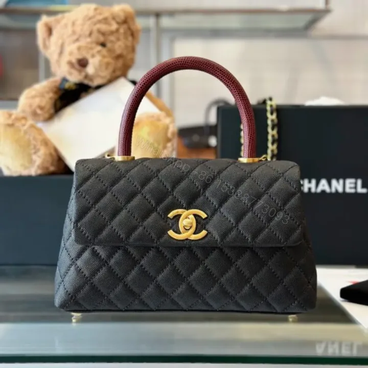 View 1 of Chanel Handbag Coco Lock Gold Lizard Skin Black 24cm