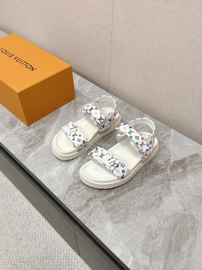View 1 of LV Women White Patterned Fabric Sandals