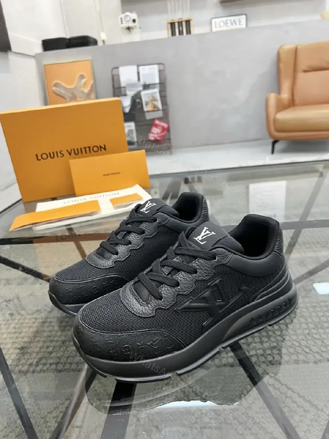 View 1 of Black Leather-Textured Runner with Signature Detailing Sneakers