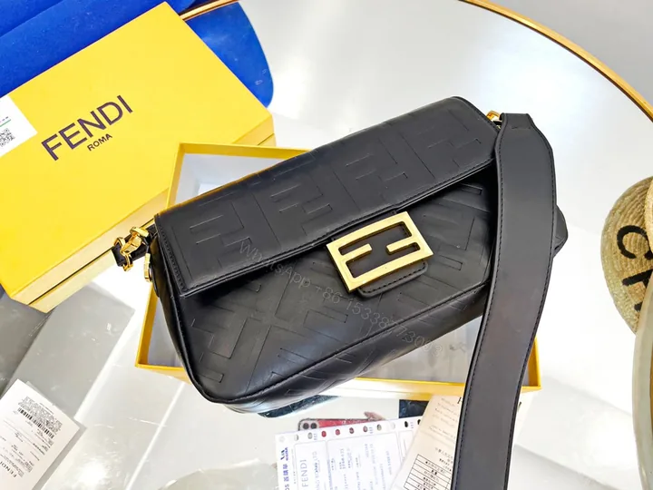View 1 of FENDI Nappa FF 1974 Embossed Mini Baguette Black Sold Out