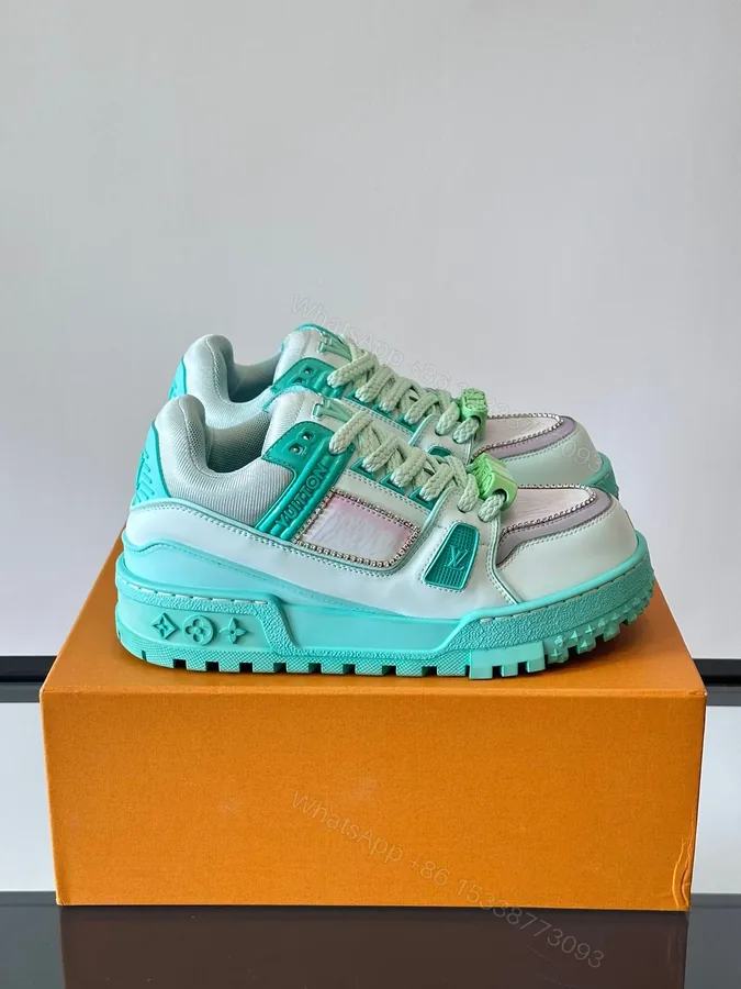 View 1 of LV Men Mint Green Leather Sneakers