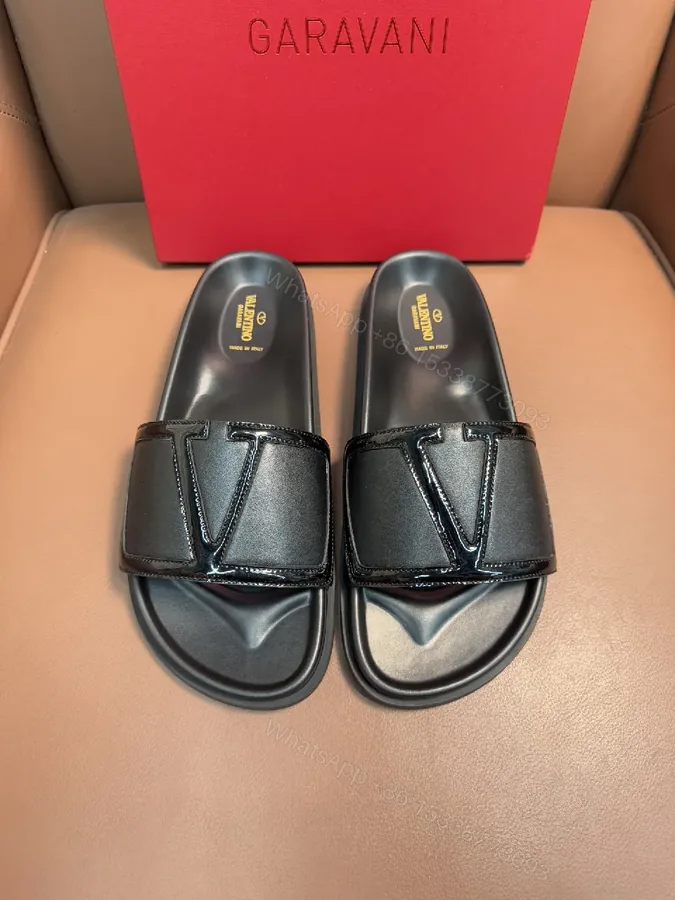 View 1 of Black Strap + Faux Leather + Chic Slide + All-Day Comfort + Sandals