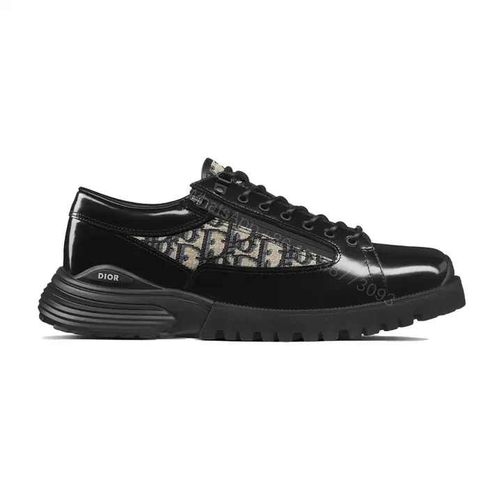 View 1 of DIOR COMBAT DERBY SHOES BLACK POLISHED CALFSKIN WITH BEIGE AND BLACK OBLIQUE JACQUARD – CD196