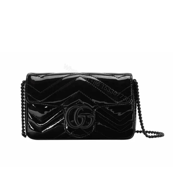 View 1 of Gucci GG Marmont Patent Super Mini Bag Black 17Cm