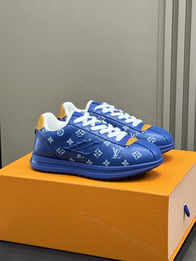 View 1 of Bold Blue Monogram-Texture High-Tops: Luxury-Inspired Sneaker