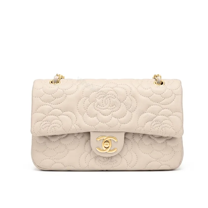 View 1 of Chanel Flap Bag With Camellia Flower Chain Beige 26Cm