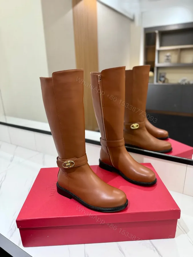 View 1 of Valentino Women Brown Leather Knee High Boots