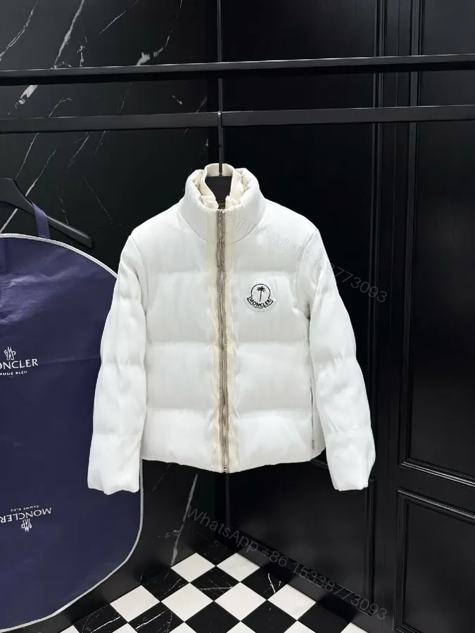 View 1 of White Puffer Jacket with Iconic Emblem, Luxury Everyday Outerwear
