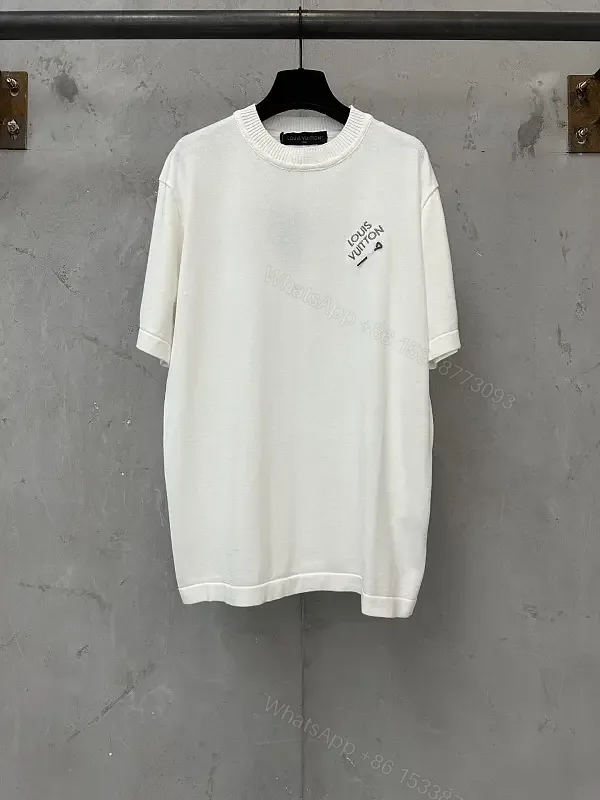 View 1 of White Cotton Oversized Tee with Diagonal LV Logo Shirt