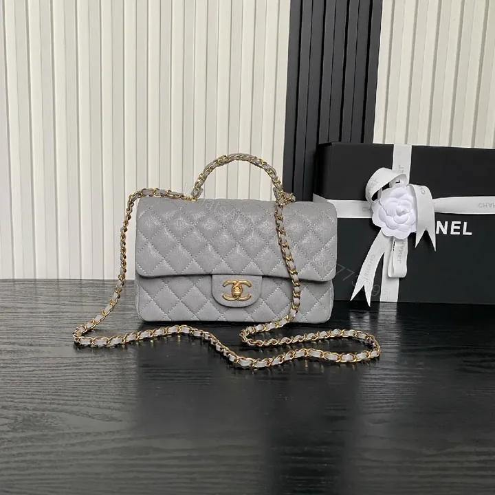 View 1 of Gray Quilted Crossbody — Gold Chain, Turn-Lock, Everyday Luxury
