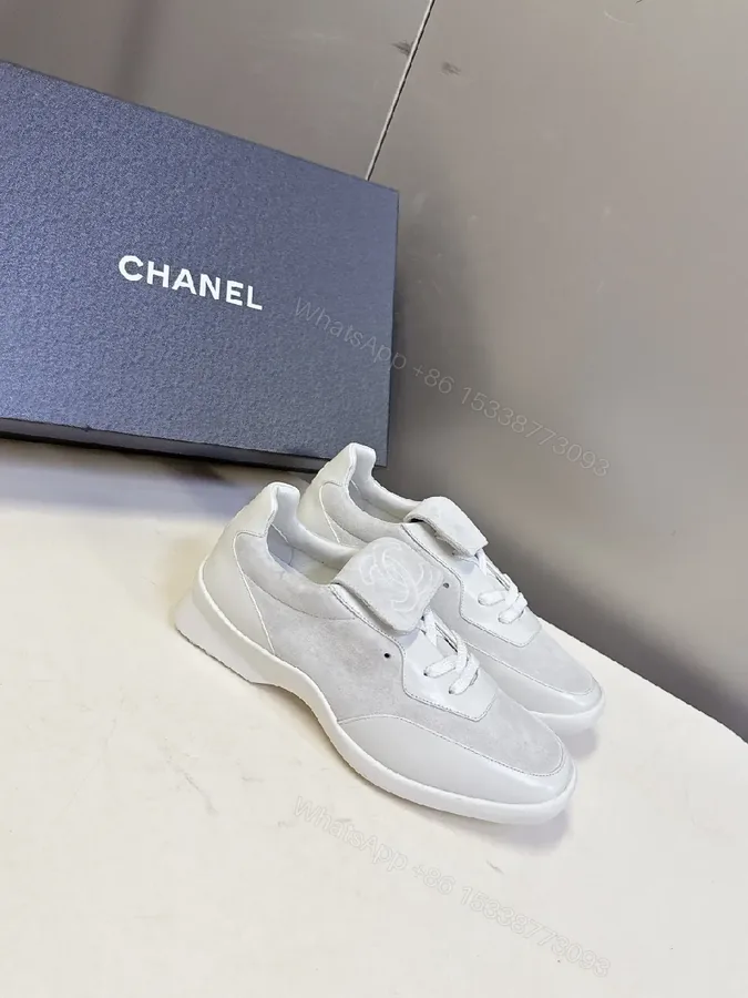 View 1 of White Premium Trainers: Minimalist Leather-Suede, Velcro Closure Sneaker