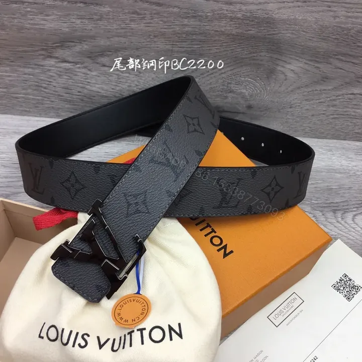 View 1 of Black Calf LV Monogram Belt - Timeless Luxury Belt