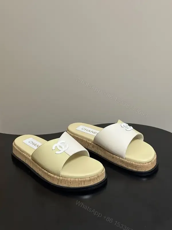 View 1 of Beige Leather Chanel-Logo Espadrille Sandals