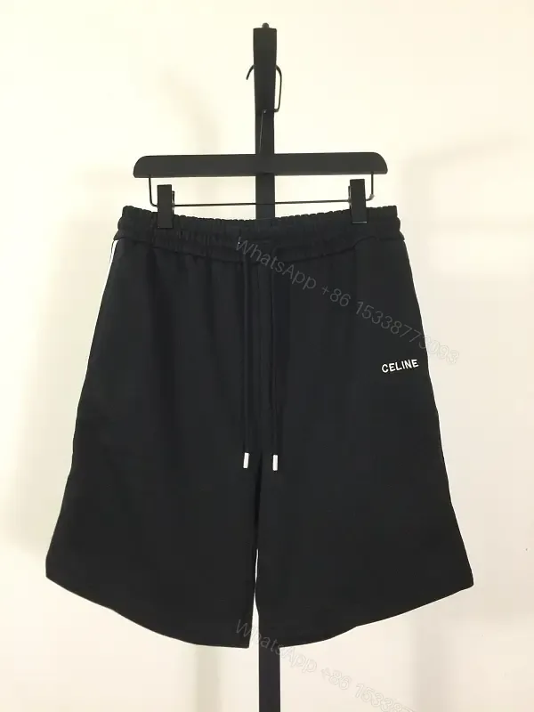 View 1 of Black Cotton Shorts with Drawstring - CELINE Logo, Casual Style