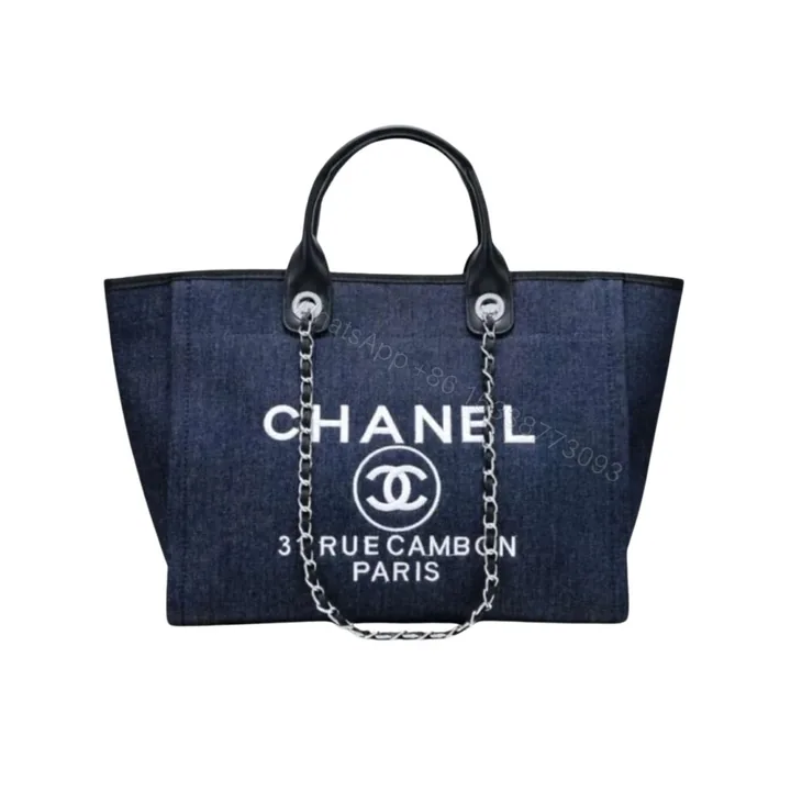 View 1 of Chanel Deauville Shopping Tote Dark Blue 39Cm