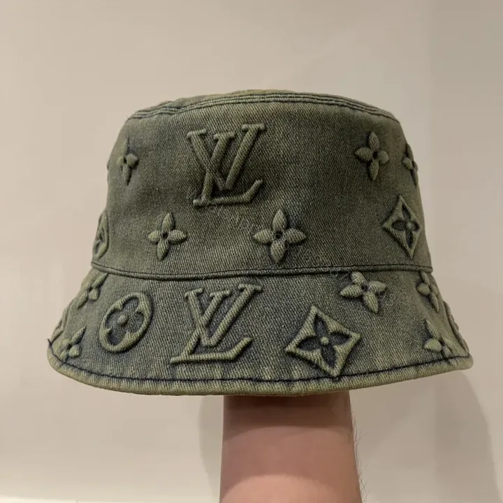 View 1 of Denim LV-Style Monogram Bucket Hat, Premium Streetwear