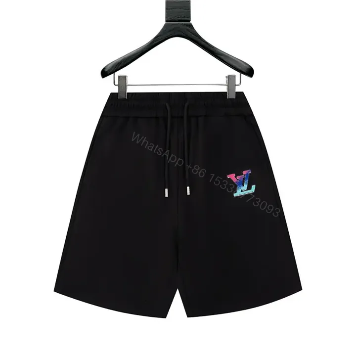 View 1 of Compact Luxury Sweatshorts: Rainbow LV-Inspired Logo, Slim Fit
