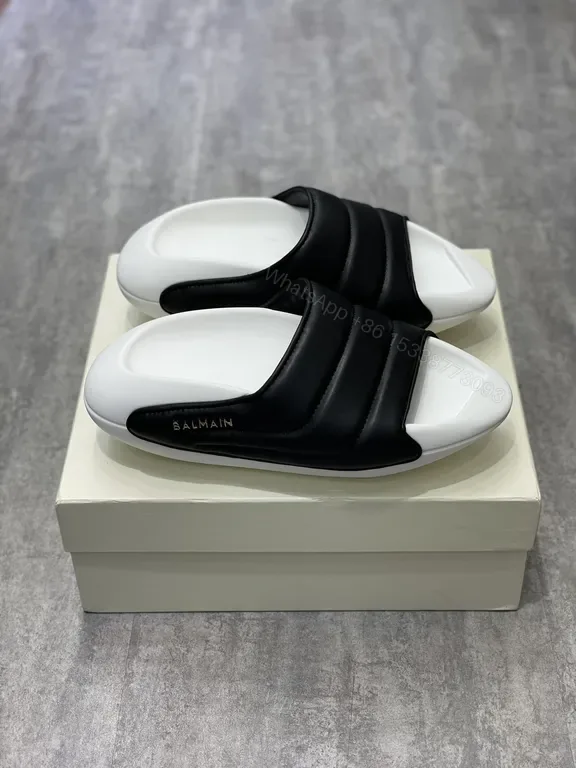 View 1 of Monochrome Balmain Slides: Premium Leather Comfort